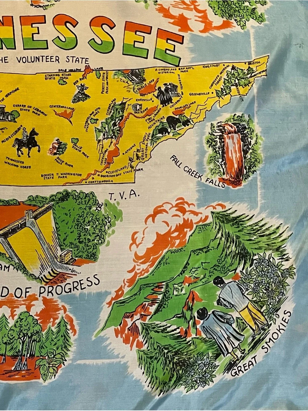 Rare Vintage 50s Tennessee Souvenir Silk Scarf Large 34 In Fair Condition
